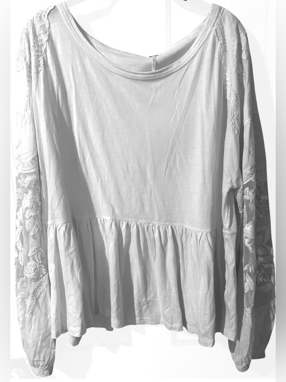 Free People White Penny Long Sleeve Embroidered Top Size Large